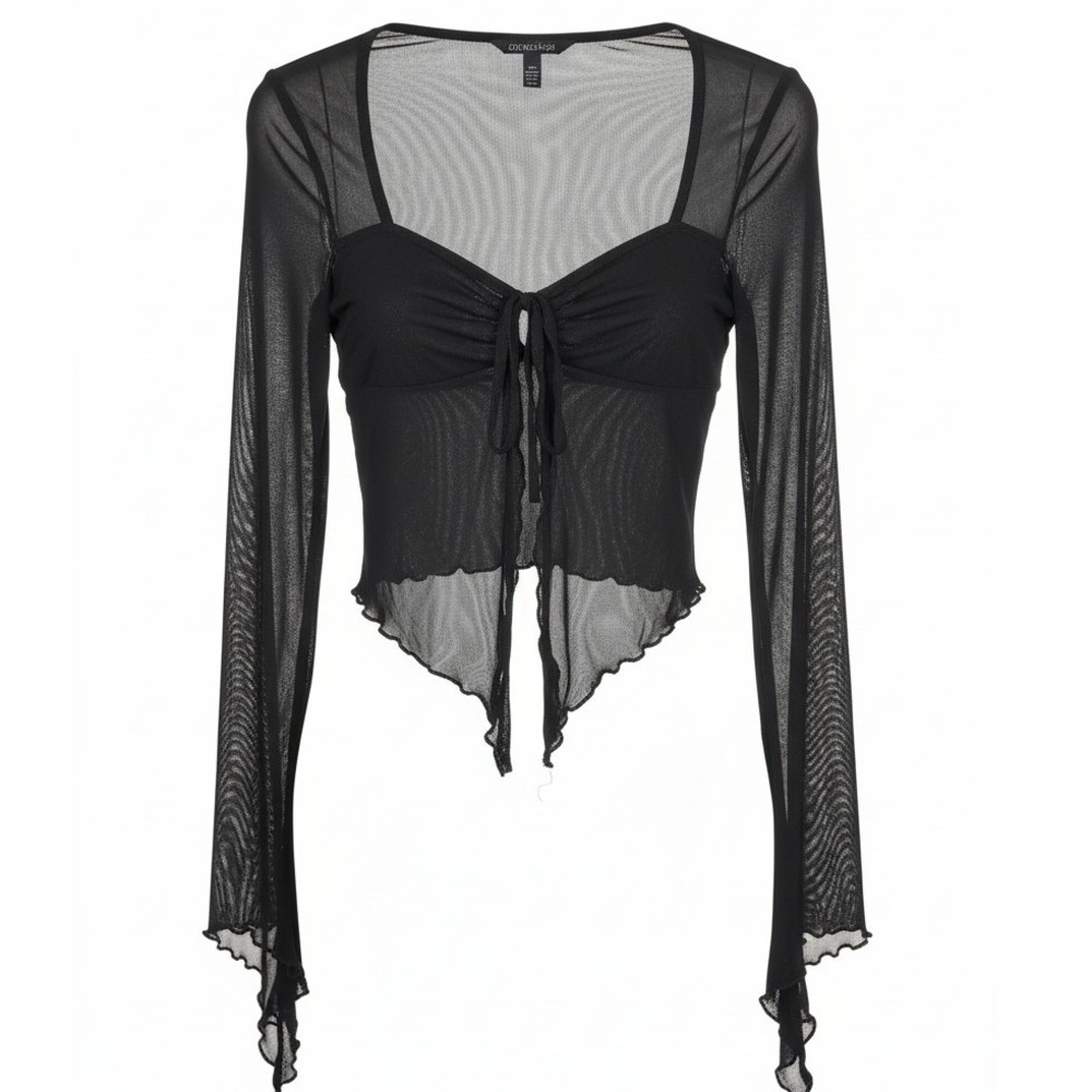 Bell Sleeve Sheer Mesh Top Black Vamp Witchy Cyber Punk Whimsigoth Alt Size XS